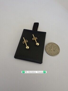 18K Real Gold Ball Stud Earring 4mm